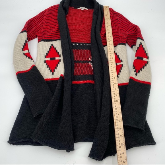 BB Dakota Cardigan Sweater S Black Red Aztec Wool Knit - Picture 7 of 12